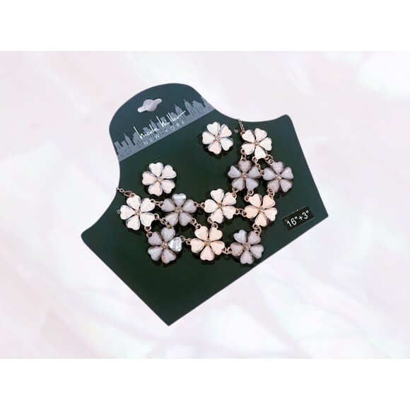 💗Nicole Miller NEW YORK" Pink Floral Cluster 16 Inch Necklace & Earrings NWT - Picture 6 of 6